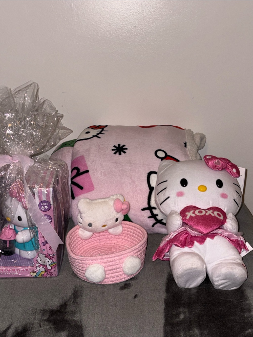 Hello Kitty Pink & White Plush Gift Set with Pink Basket